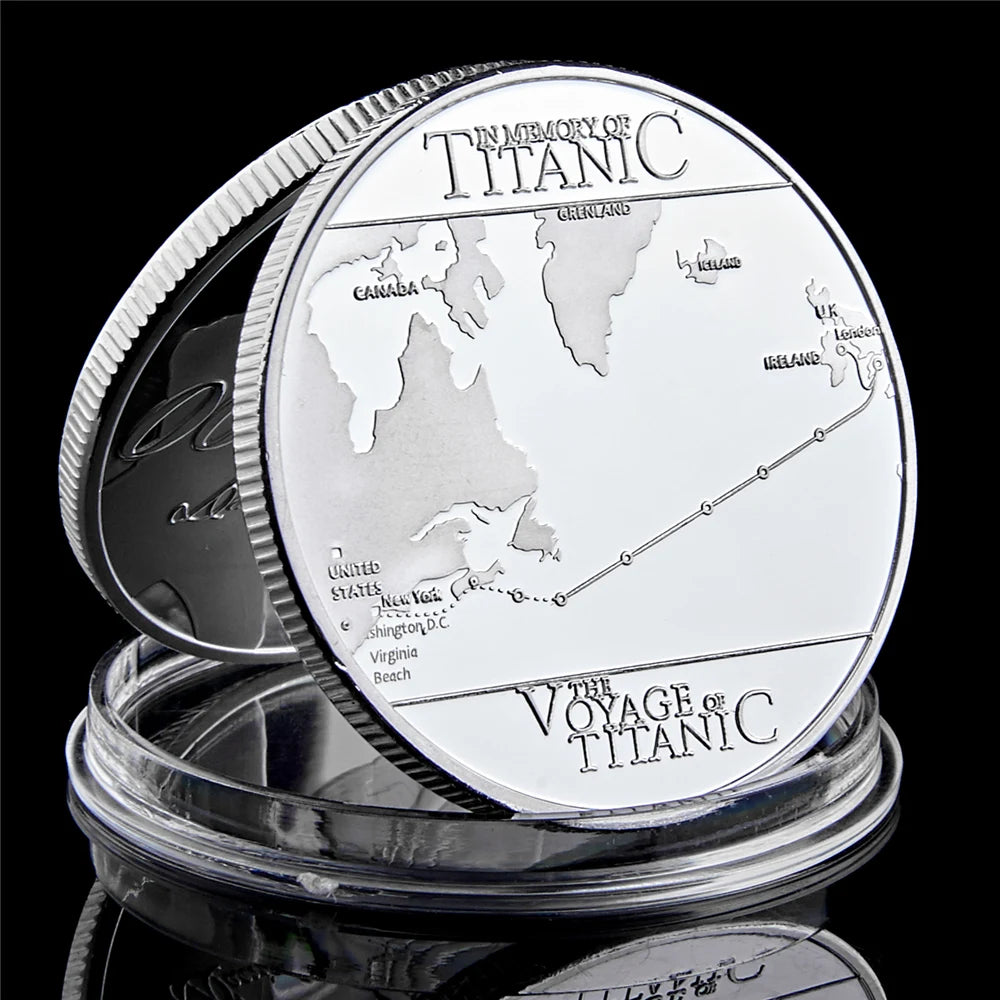 1912 The Titanic Ship and Travel Map Silver Commemorative Coin